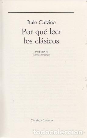 Libros: CALVINO, Italo.- - Por qu&eacute; leer los cl&aacute;sicos.