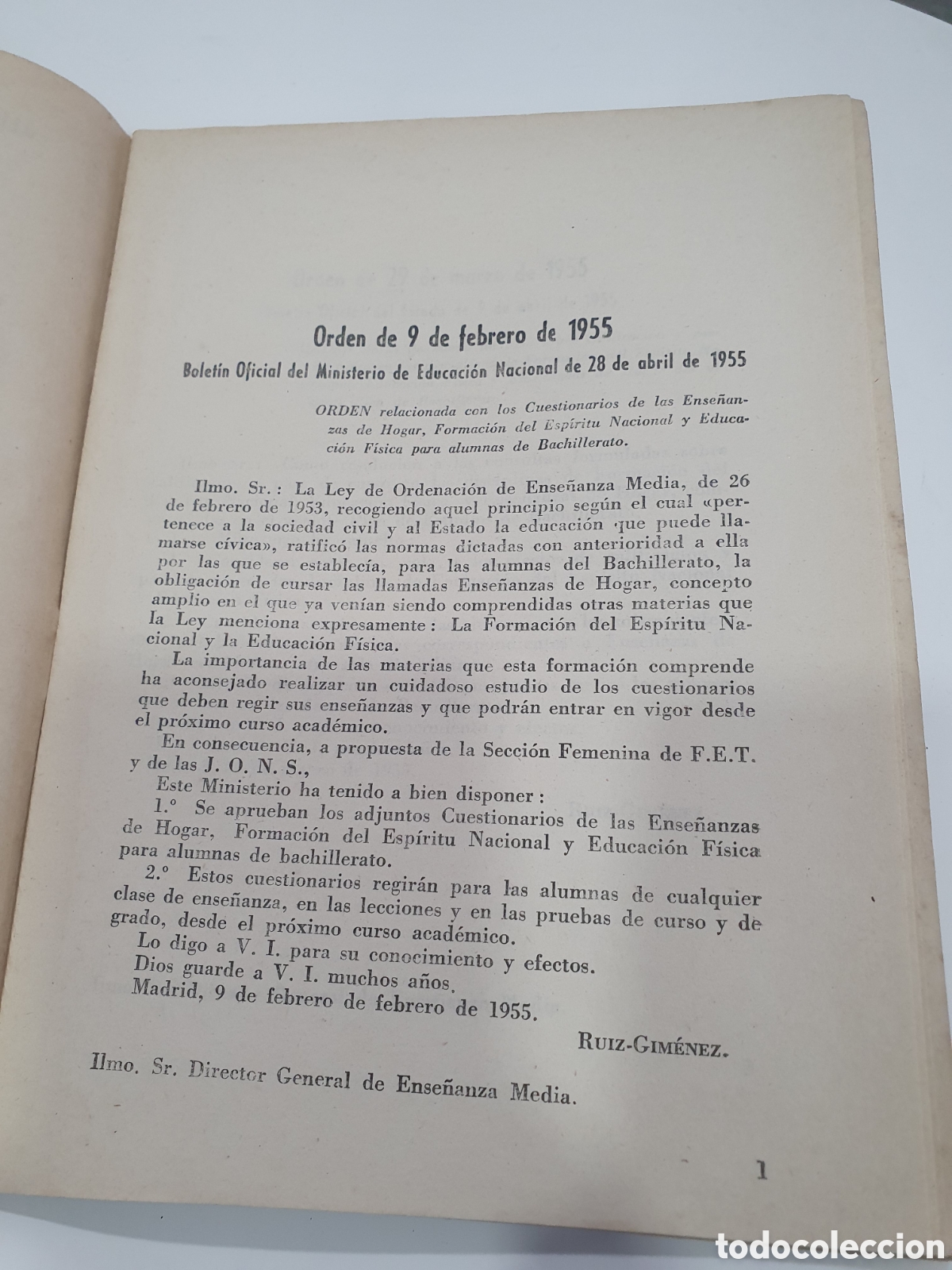 Libros: Programa de ense&ntilde;anza de hogar para el Bachillerato. Falange. (L28) - Foto 2