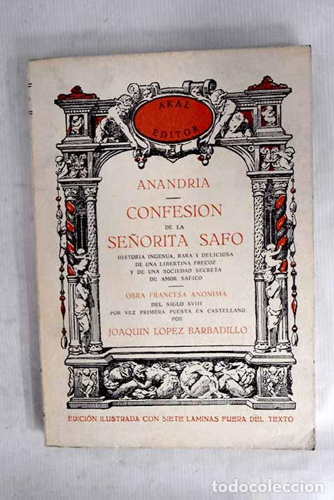 Libros: Anandria ; confesi&oacute;n de la se&ntilde;orita Safo: historia ingenua.- Pidansat de Mairobert, Mathieu-Francois