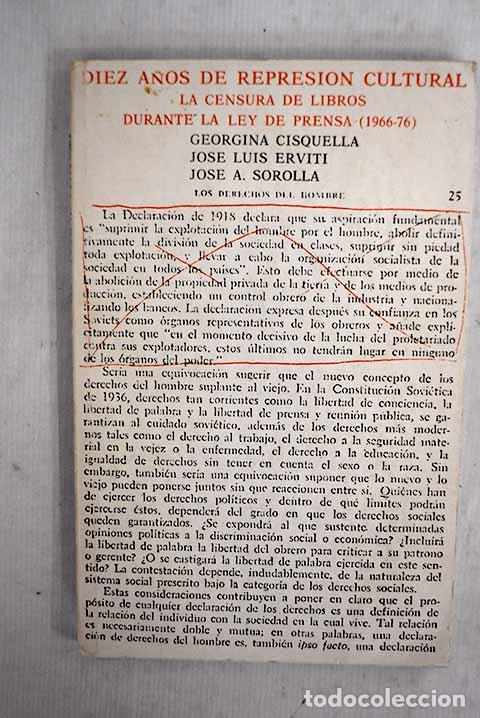 Libri di seconda mano: Diez a&ntilde;os de represi&oacute;n cultural: la censura de libros durante la ley de Prensa (1966-76)