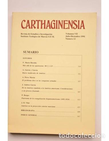 Libros: Carthaginensia. Vol. VII. Julio - diciembre 1991, n&ordm; 12 - AUTORES VARIOS
