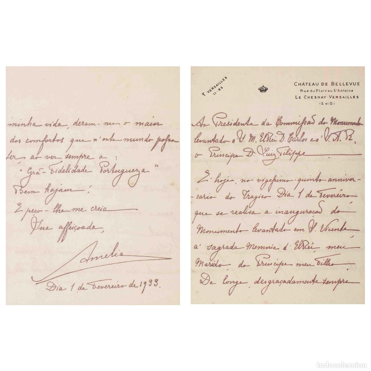 Livres: Libros - Reina Am&eacute;lia de Portugal; carta autografiada