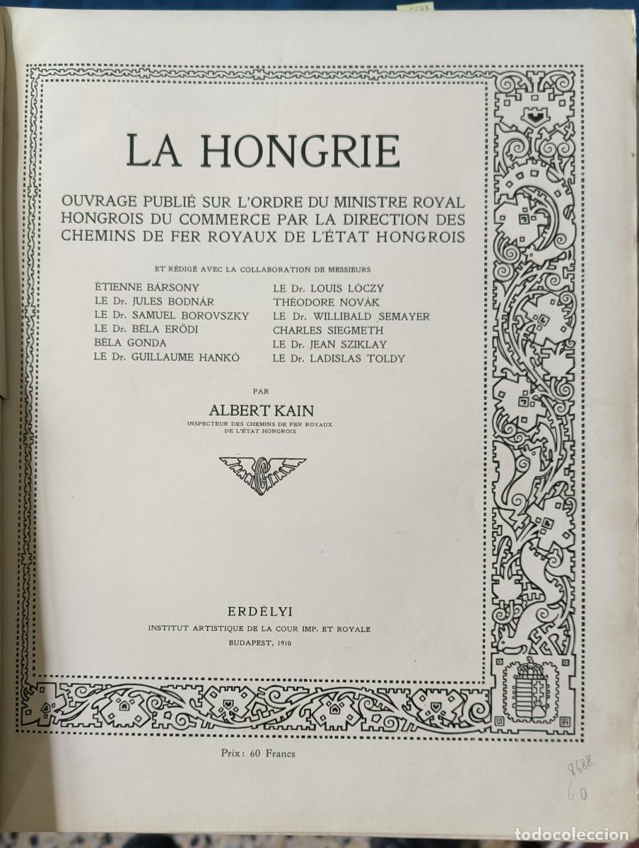 Libros: La Hongrie (Subt&iacute;tulo: Ouvrage publi&eacute; sur l'ordre du Ministre Royal Hongrois du Commerce par la dire