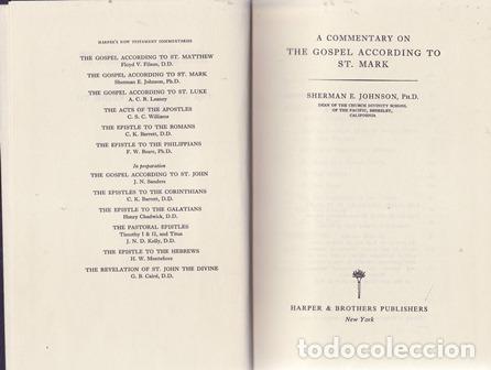 Libri di seconda mano: JOHNSON, Sherman E.- - Harper&acute;s New Testament Commentaries. The gospel according to St. Mark.