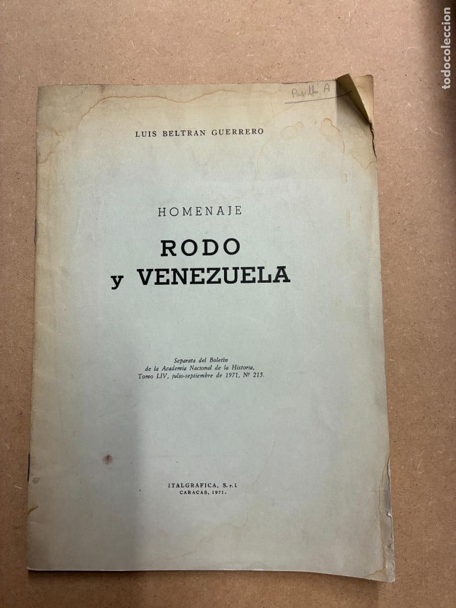Livros em segunda m&atilde;o: HOMENAJE. ROD&Oacute; Y VENEZUELA. (DEDICADO POR EL AUTOR). - LUIS BELTR&Aacute;N GUERRERO.