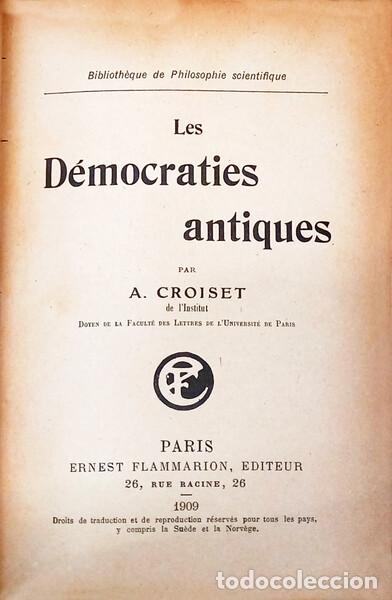 Libros: CROISET. (Alfred) - LES D&Eacute;MOCRATIES ANTIQUES.