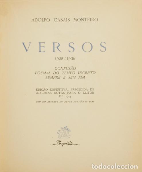 B&uuml;cher: CASAIS MONTEIRO. (Adolfo) - VERSOS 1928/1936.
