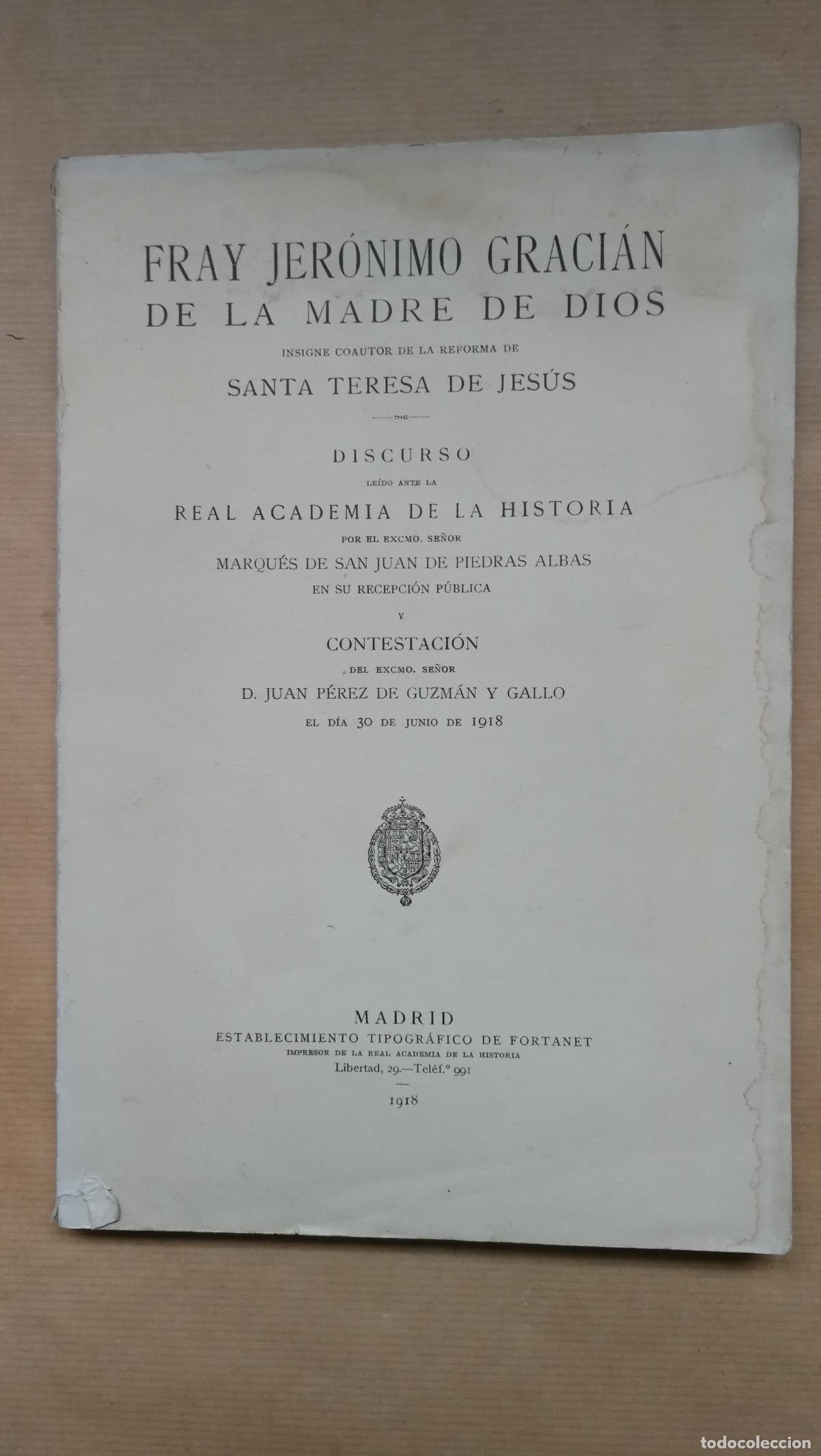 Libros: FRAY JERONIMO GRACI&Aacute;N DE LA MADRE DE DIOS INSIGNE COAUTOR DE LA REFORMA DE SANTA TERESA DE JES&Uacute;S. -
