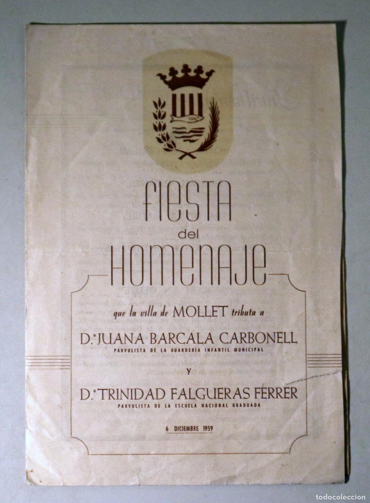 Libros: FIESTA EN HOMENAJE que la villa de Mollet tributa a D. Juana Barcala Carbonell - Mollet 1959