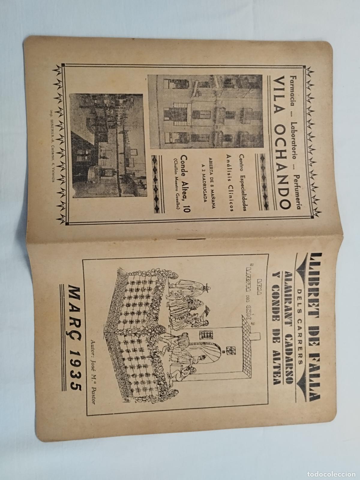 Libri di seconda mano: LLIBRET DE FALLA DELS CARRERS ALMIRANT CADARSO Y CONDE ALTEA 1935. LA FESTA DEL CHIC - JOS&Eacute; MAR&Iacute;A PA