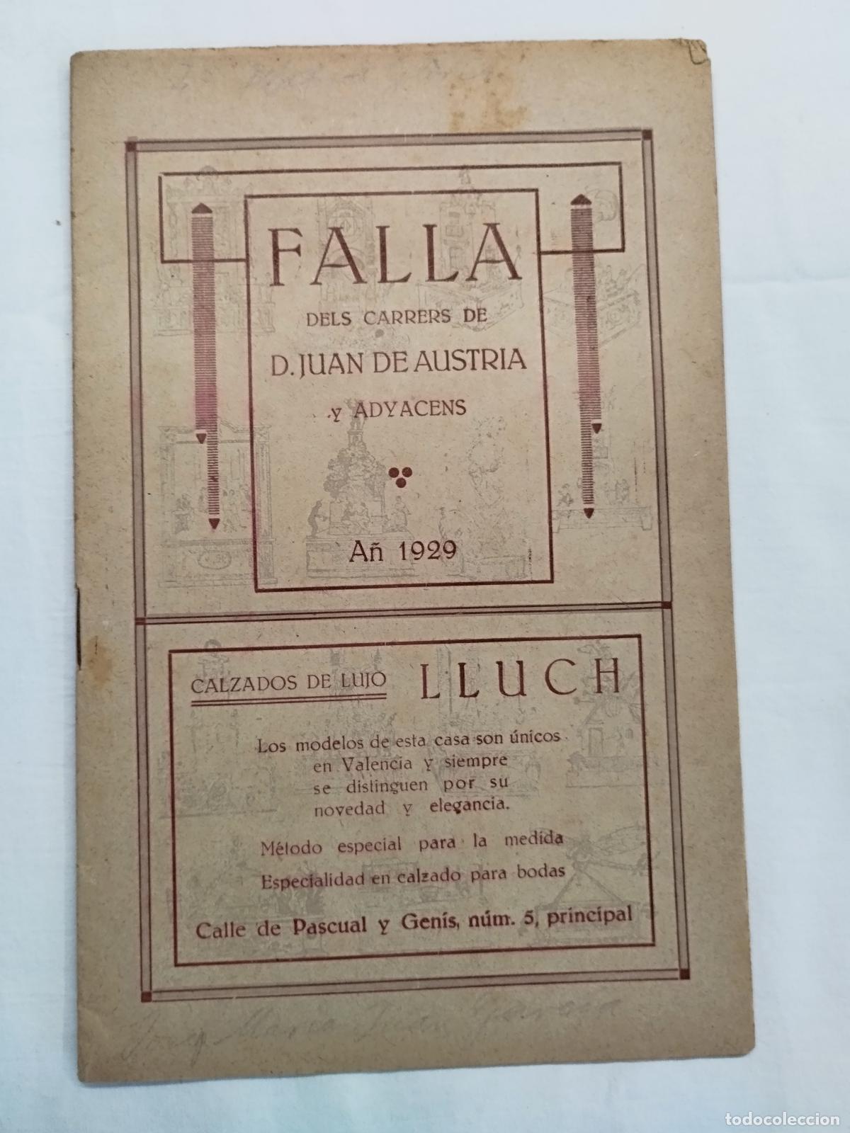 Livros em segunda m&atilde;o: Llibret de la Falla dels Carrers de D. Juan de Austria y Adyacentes, a&ntilde;o 1929. - Sin autor