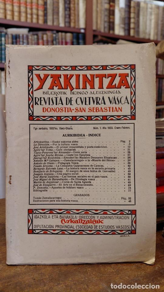 Libros: YAKINTZA, Bilerotik Beingo Aldizkingia. Revista de Cultura Vasca. No. 1. Enero-febrero 1933. - ARIZ