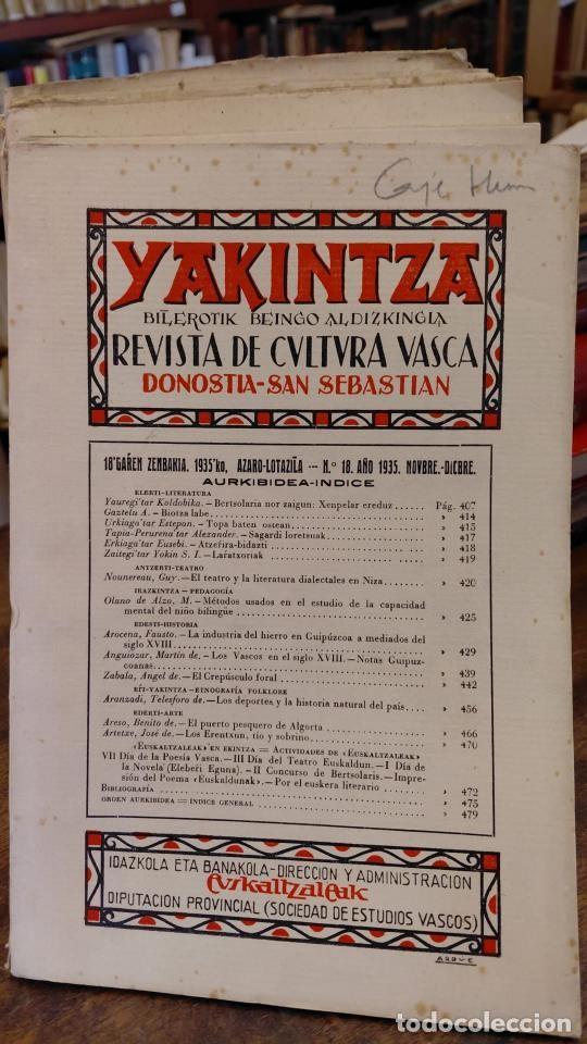 Libros: YAKINTZA, Bilerotik Beingo Aldizkingia. Revista de Cultura Vasca. No. 18. Noviembre Dic. 1935. - AR