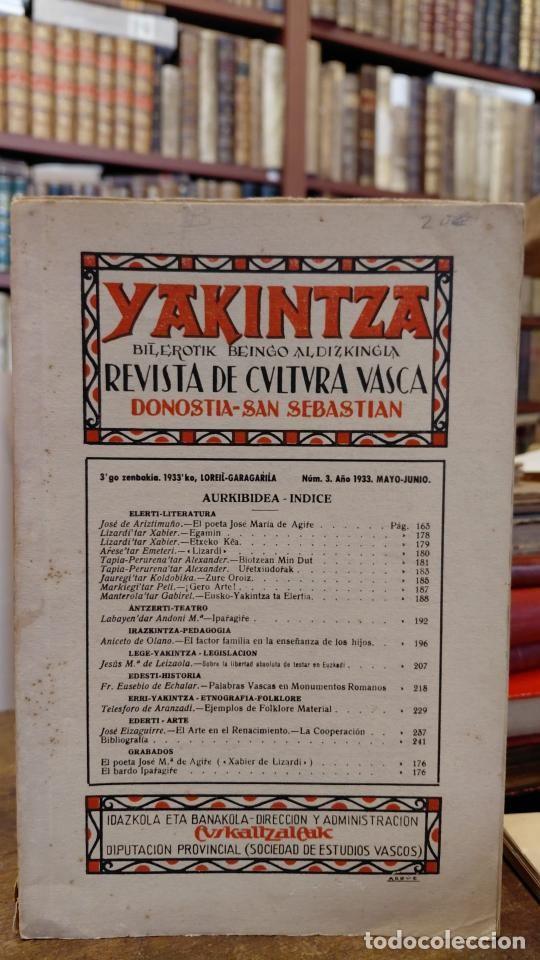 Libros: YAKINTZA, Bilerotik Beingo Aldizkingia. Revista de Cultura Vasca. No. 3. Mayo Junio. 1933- - ARIZTI