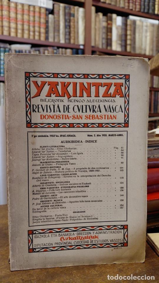Libros: YAKINTZA, Bilerotik Beingo Aldizkingia. Revista de Cultura Vasca. No. 2 marzo Abril, 1933 - ARIZTIM
