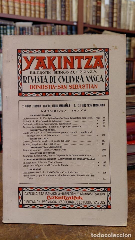 Libros: YAKINTZA, Bilerotik Beingo Aldizkingia. Revista de Cultura Vasca. No. 21 mayo Junio, 1936 - ARIZTIM