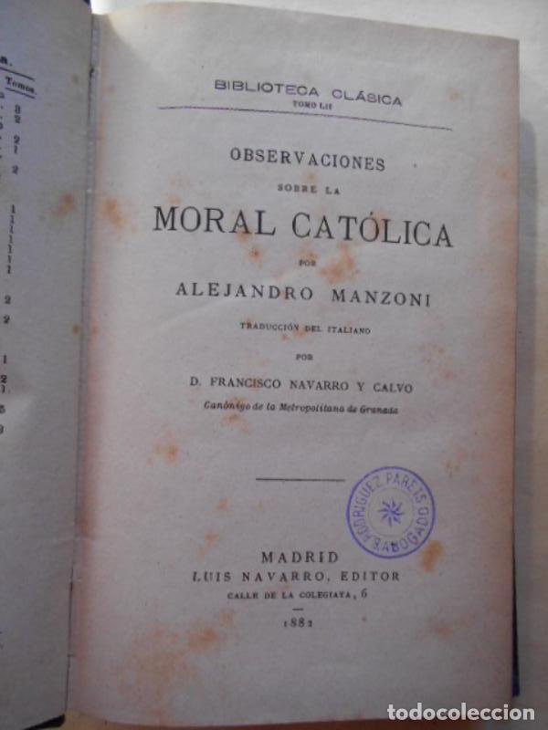 Libros: Observaciones sobre la Moral Cat&oacute;lica. - Manzoni, Alejandro. - Foto 2