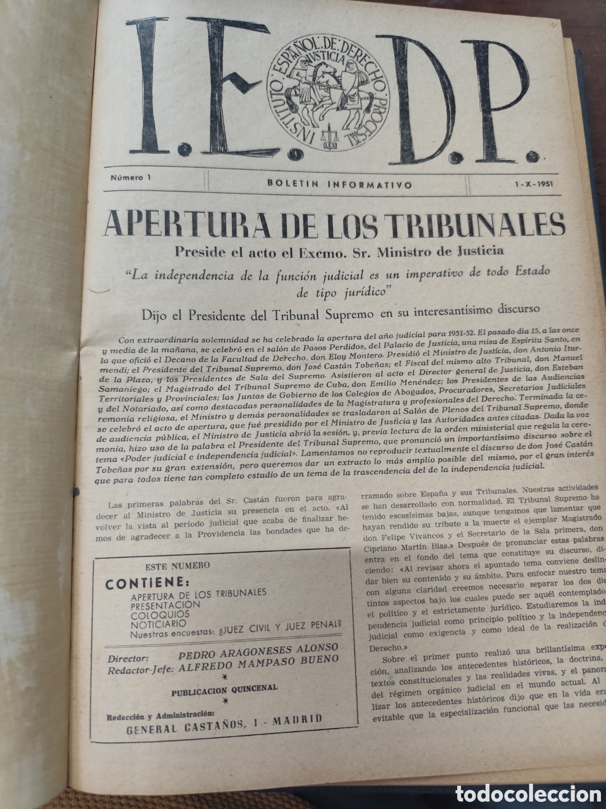 Libros: I. E. D. P. Instituto Espa&ntilde;ol de Derecho Procesal. Bolet&iacute;n Informativo. Del n&ordm; 1 al N&ordm; 23-34. I-X-19