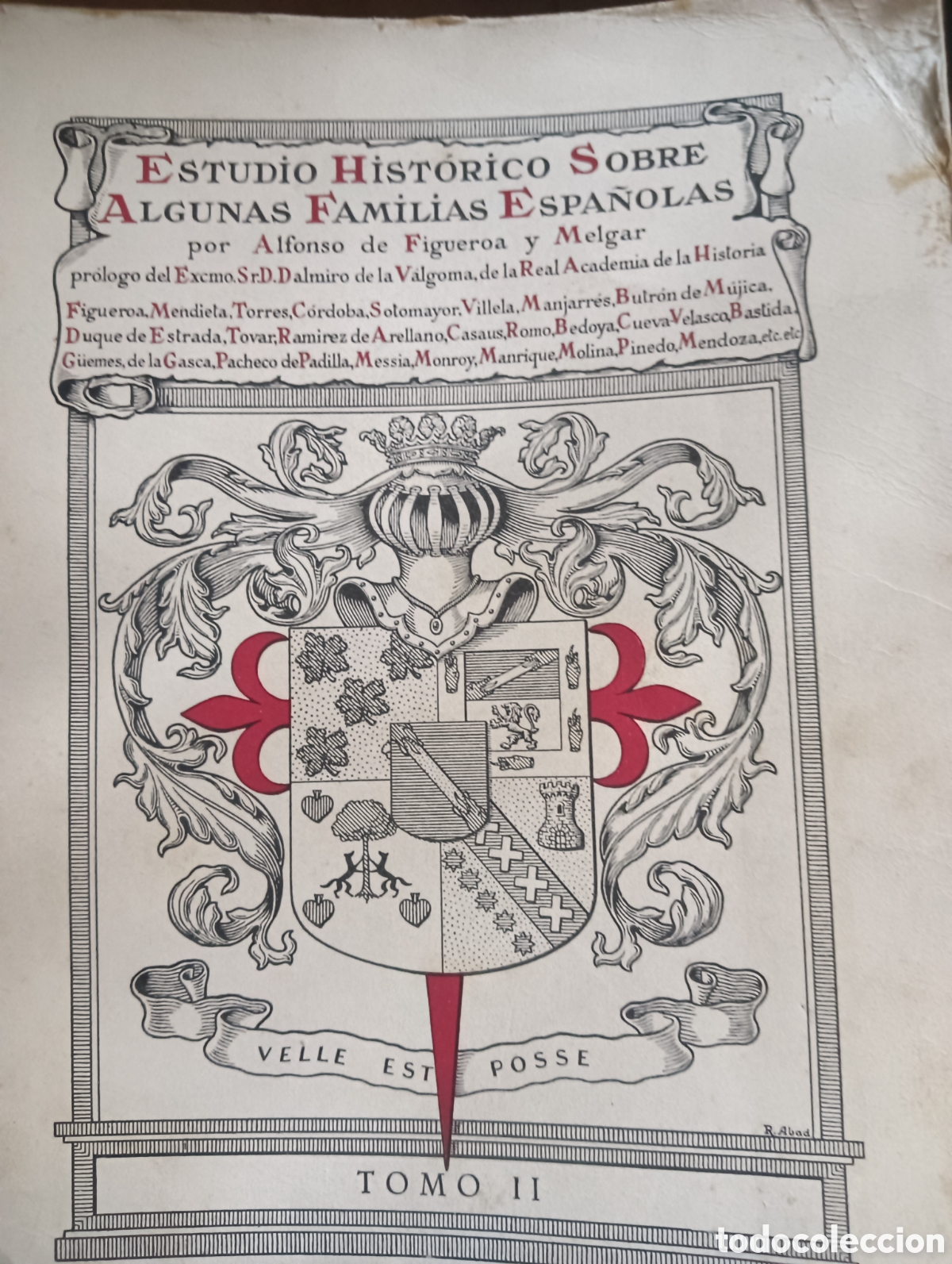 Libros: Estudio hist&oacute;rico sobre algunas familias espa&ntilde;olas por elfonso Figueroa Melgar tomo dos