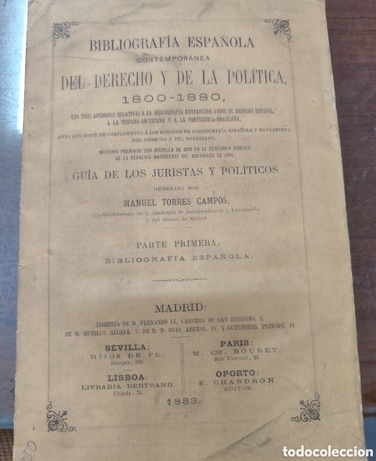 Libros: BIBLIOGRAFIA ESPA&Ntilde;OLA CONTEMPORANEA DEL DERECHO Y DE LA POLITICA 1800-1880. Parte primera. Bibliogra