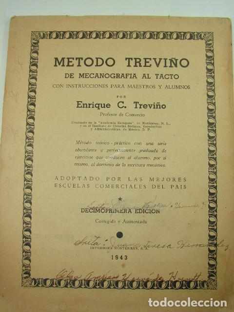 Libros: Metodo Trevi&ntilde;o Mecanografia 1943 Enrique Trevi&ntilde;o Mty. Raro