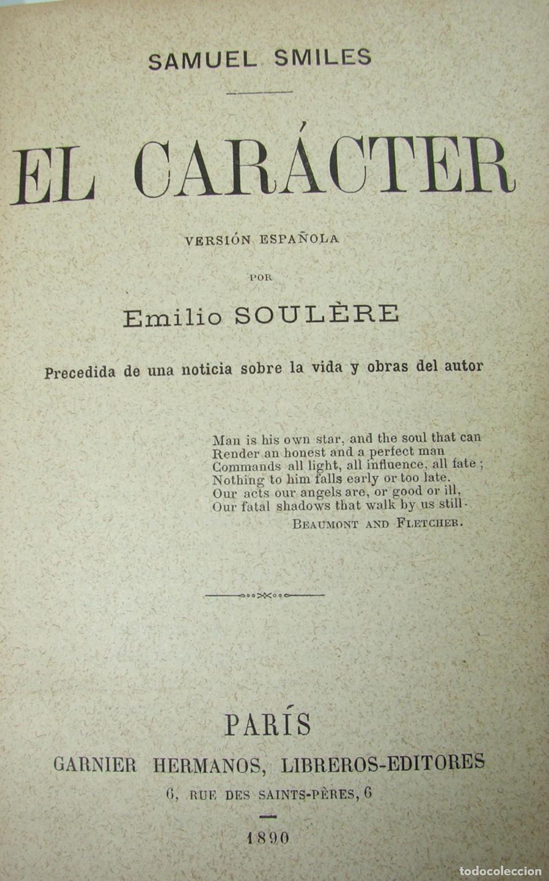 Libros: LIBRO ANTIGUO. EL CARACTER. SAMUEL SMILES. 1890 SPP - Foto 2