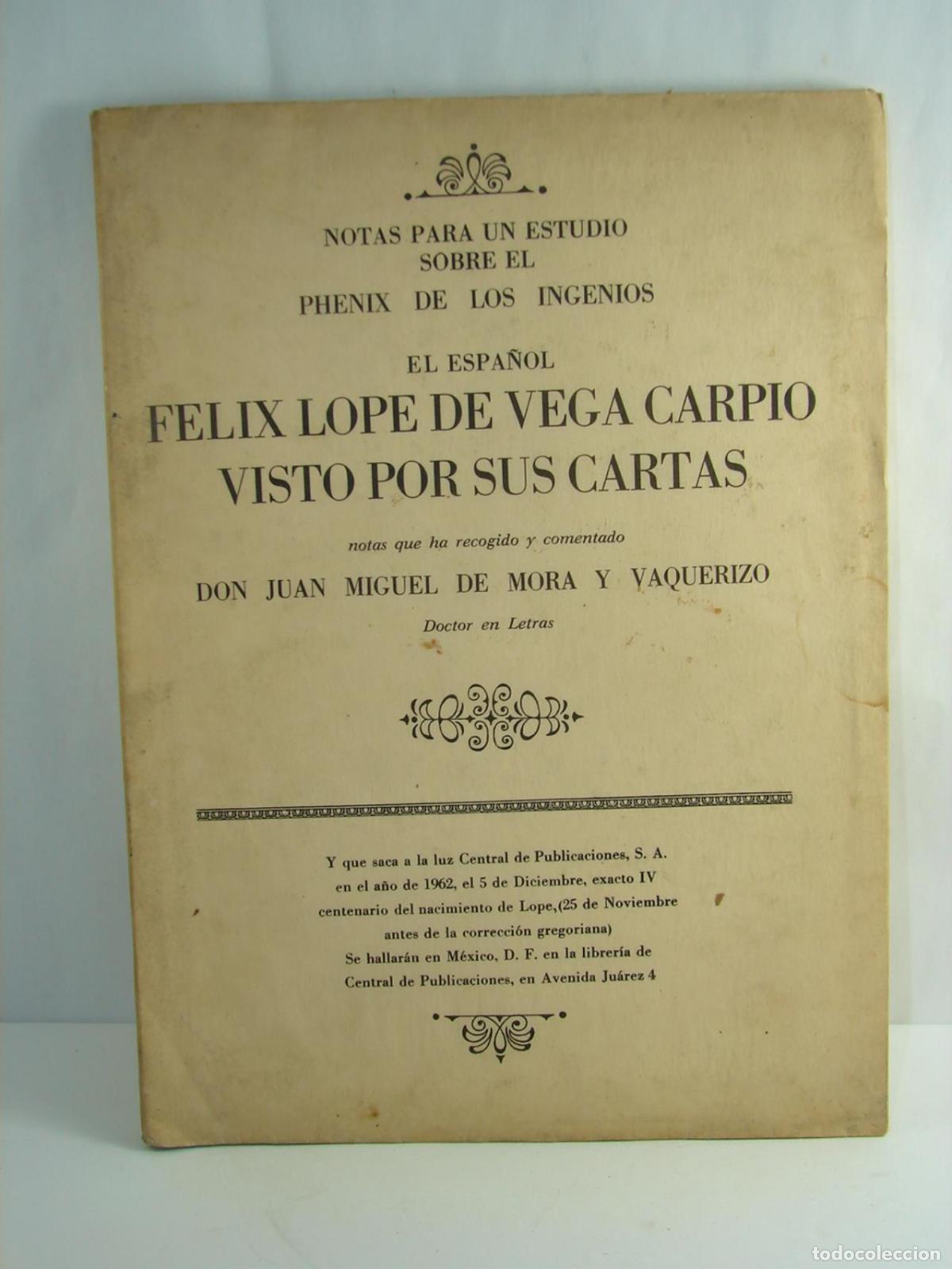 Libros: Lope De Vega Carpio, 1962 Miguel Mora Y Vaquerizo / Firmado