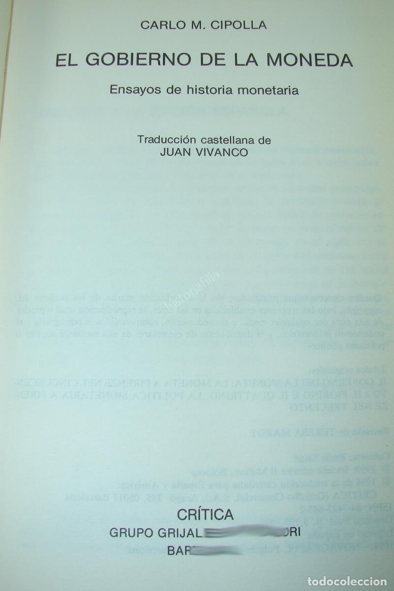 Libros: El Gobierno De La Moneda, Carlo M. Cipolla 1994 Ecm - Foto 2