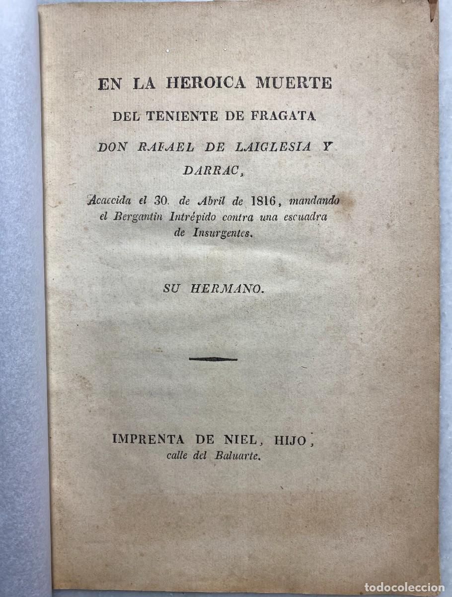 Livres: INDEPENDENCIA VENEZUELA En la heroica muerte teniente de Fragata Rafael Laiglesia y Darrac. 1816.