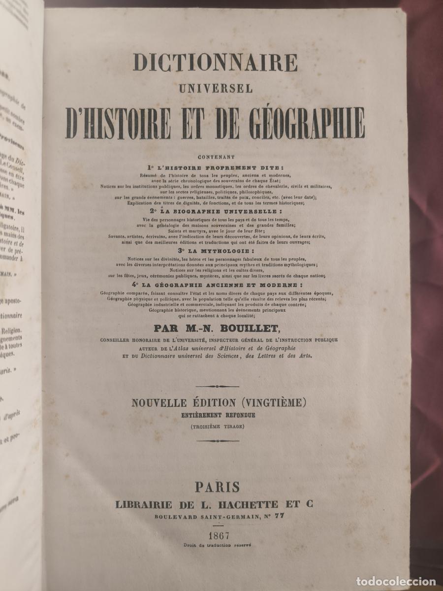 Livros em segunda m&atilde;o: Dictionnaire universel d'histoire et de g&eacute;ographie (2 tomos) - M-N Bouillet