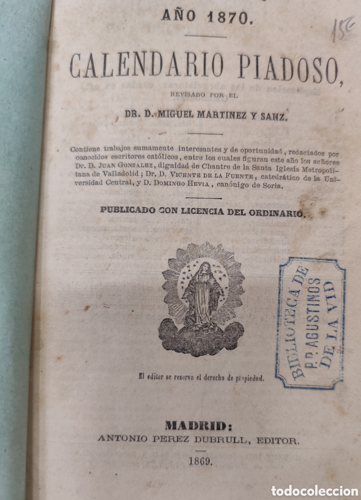 Libri di seconda mano: CALENDARIO PIADOSO. A&ntilde;o 1870 - MARTINEZ Y SANZ,Miguel
