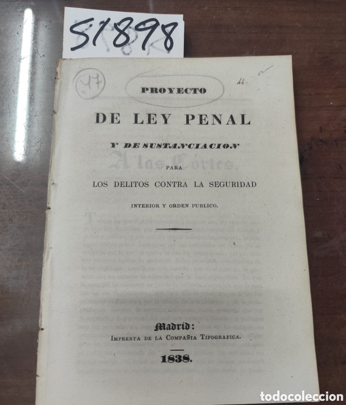 Libri di seconda mano: PROYECTO DE LA LEY PENAL Y DE SUSTANCIACION PARA LOS DELITOS CONTRA LA SEGURIDAD INTERIOR Y ORDEN PU
