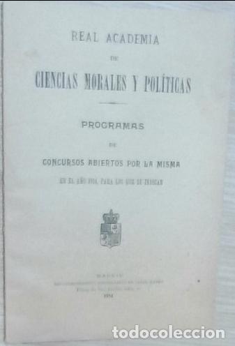 Libros: Programas de concursos abiertos por la misma en el a&ntilde;o 1914 - Real Academia de Ciencias Morales y Po