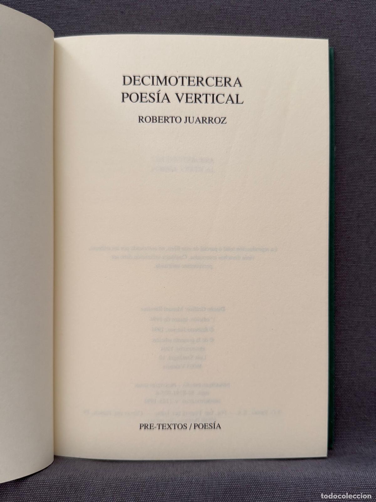 Libros: DECIMOTERCERA POES&Iacute;A VERTICAL. - JUARROZ, ROBERTO. - Foto 2