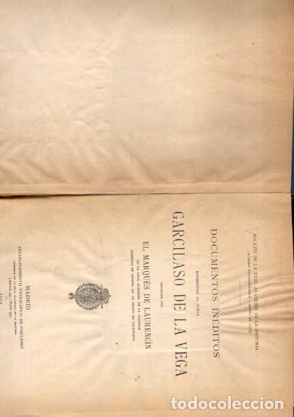 B&uuml;cher: DOCUMENTOS INEDITOS REFERENTES AL POETA GARCILASO DE LA VEGA. - LAURENCIN, Marqu&eacute;s de.
