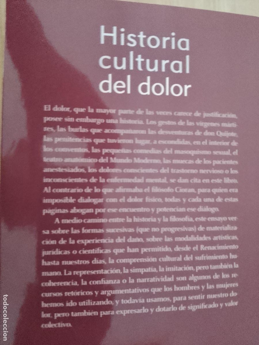 Libros: Historia cultural del dolor. Javier Moscoso. - Foto 2