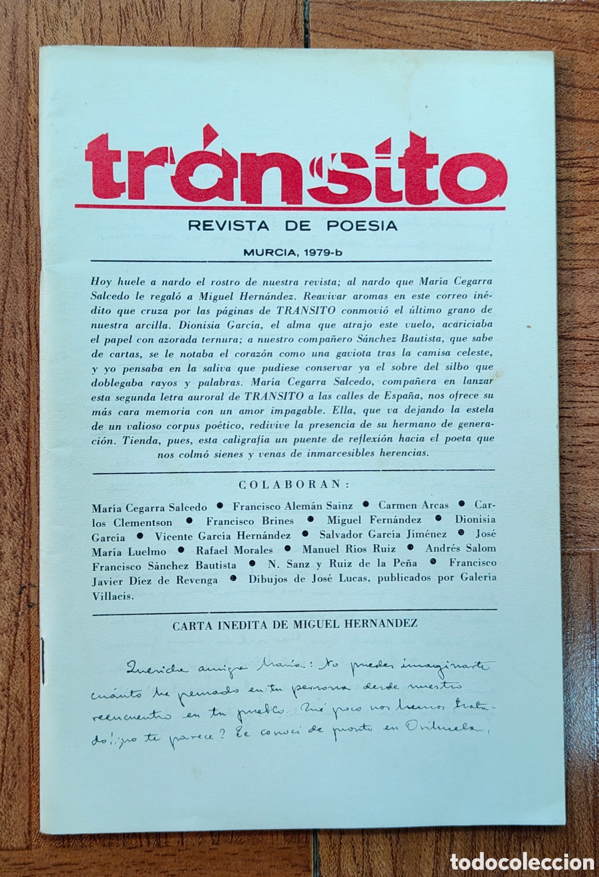 Libros: Tr&aacute;nsito: Revista de Poes&iacute;a � Murcia 1979-b - VV. AA.