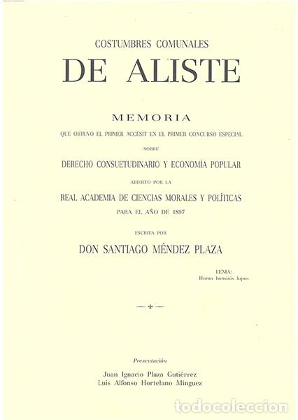 Livros em segunda m&atilde;o: COSTUMBRES COMUNALES DE ALISTE - Santiago M&eacute;ndez Plaza