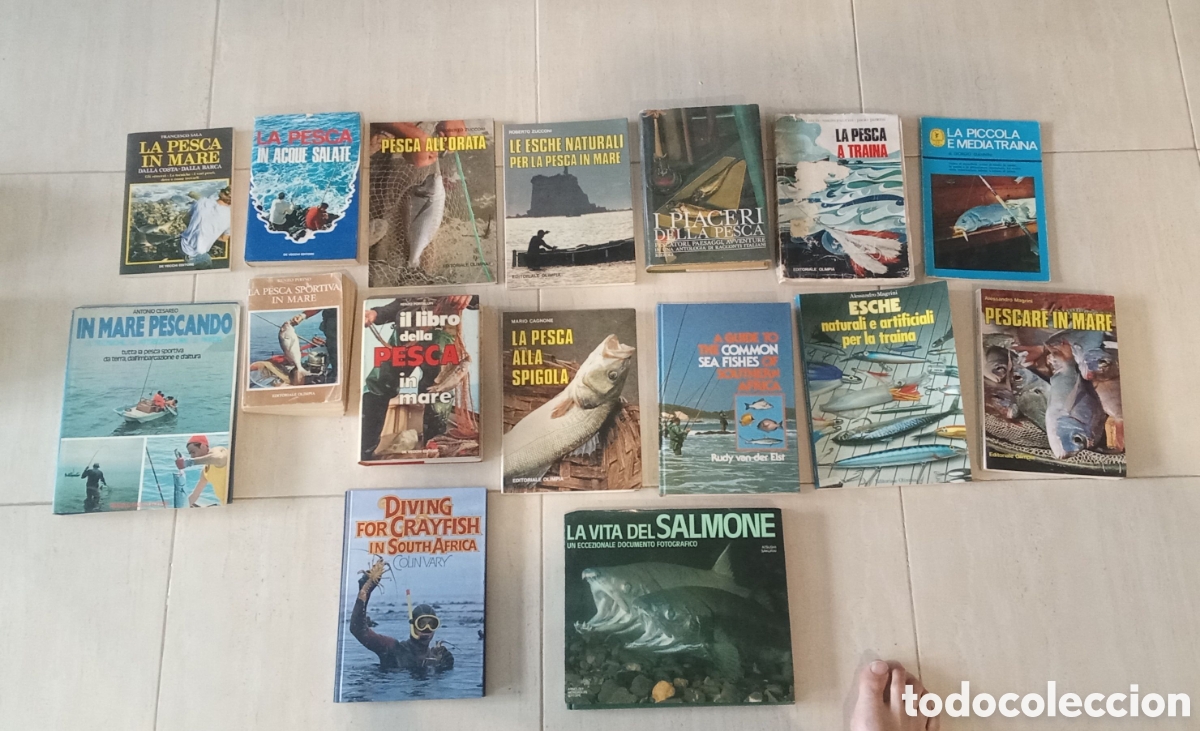 Libros: Lote de 16 libros de diferentes tipos de PESCA. Anzuelos. En italiano e ingl&eacute;s. Oportunidad!!!