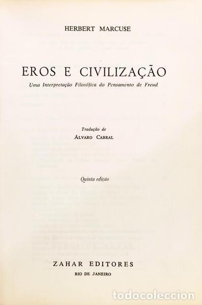 Libros: MARCUSE. (Herbert) - EROS E CIVILIZA&Ccedil;&Atilde;O. [5.&ordf; EDI&Ccedil;&Atilde;O] - Foto 2