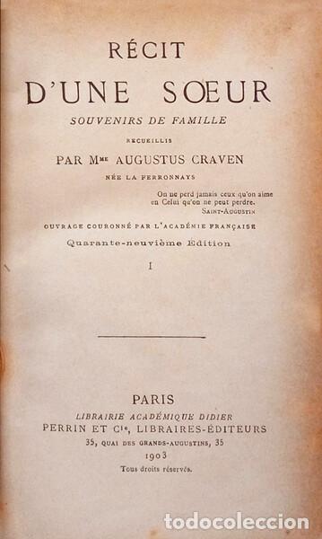 Libros: AUGUSTUS CRAVEN. (Mme) - R&Eacute;CIT D'UNE SOEUR, SOUVENIRS DE FAMILLE. [2 VOLS., 49.&ordf; EDI&Ccedil;&Atilde;O]