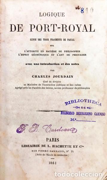 Livros em segunda m&atilde;o: JOURDAIN. (Charles) - LOGIQUE DE PORT-ROYAL.