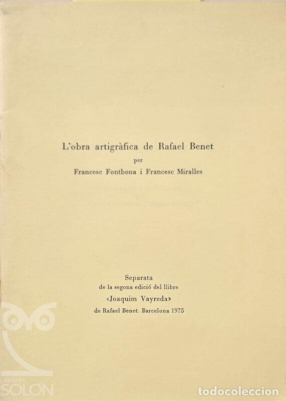 books: L'obra artigr&aacute;fica de Rafael Benet (Separata) - Francesc Fontbona/Francesc Miralles