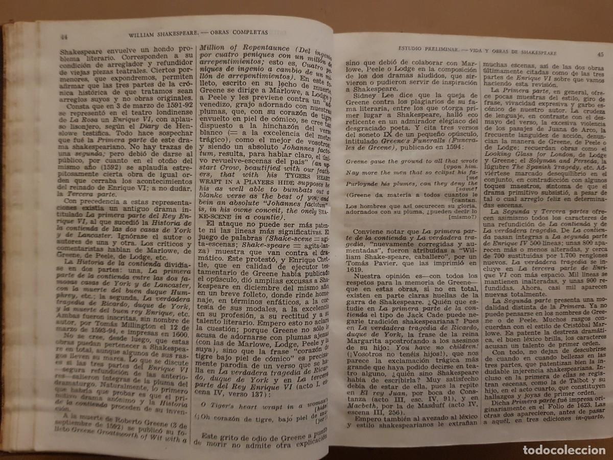 Libros: WILLIAM SHAKESPEARE - OBRAS COMPLETAS - ED. AGUILAR - 1945 - Foto 5