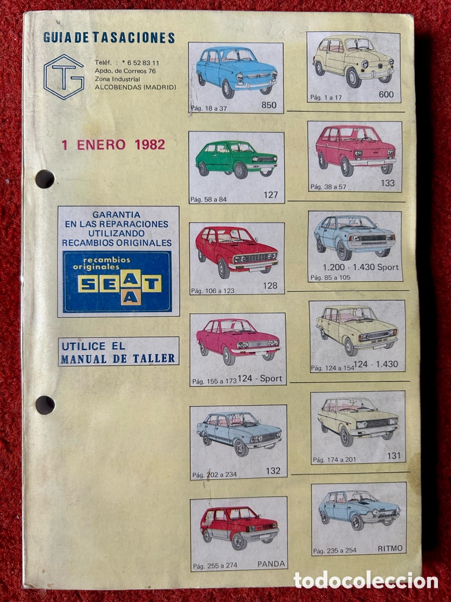 Libros: Gu&iacute;a de Tasaciones Enero 1982 Seat SEAT 600 850 127 125 131