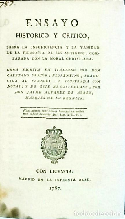 Livros em segunda m&atilde;o: Ensayo historico y critico, sobre la insuficiencia y la vanidad de la filosofia de los antiguos, com