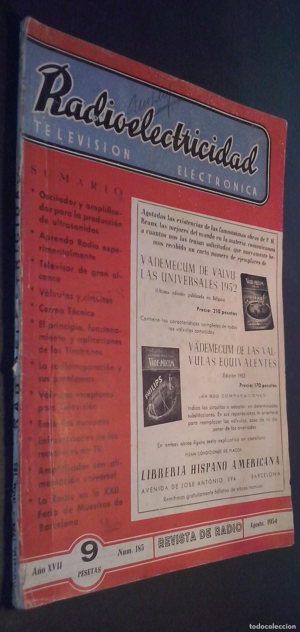 Livros em segunda m&atilde;o: Radioelectricidad. Revista de Radio. A&ntilde;o XVII. N&ordm; 185. Agosto 1954 - REVISTA: