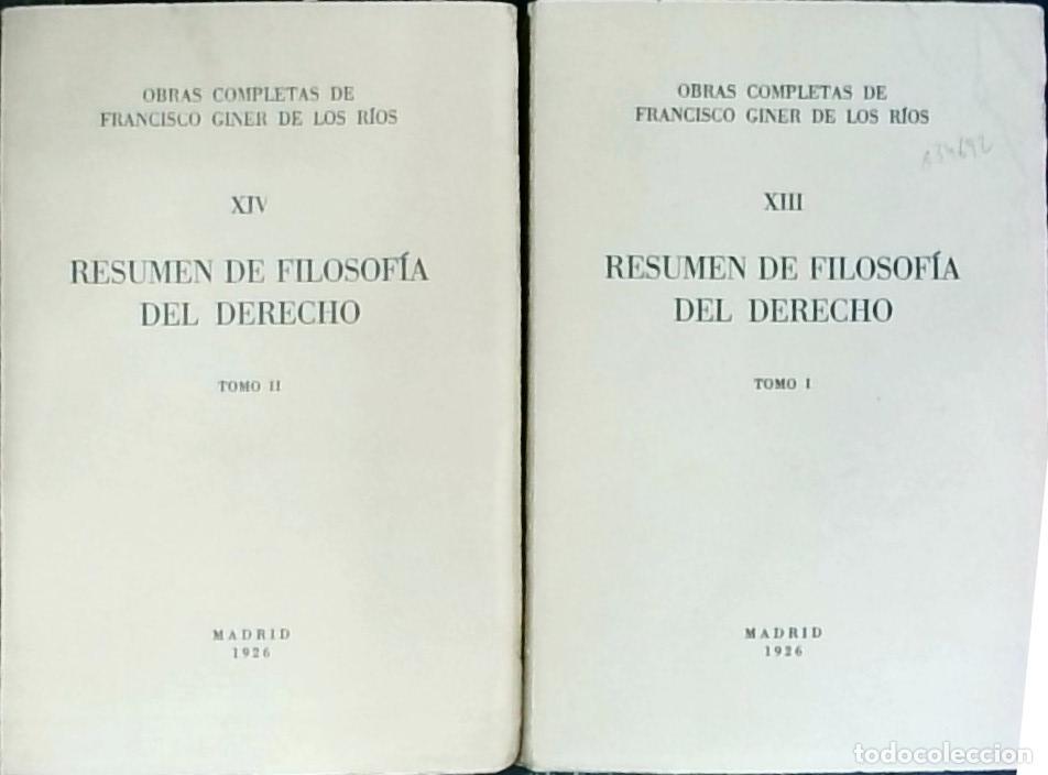 Libros: Resumen de Filosof&iacute;a del Derecho. 2 tomos. Obras completas de.., - Giner de los R&iacute;os, Francisco: