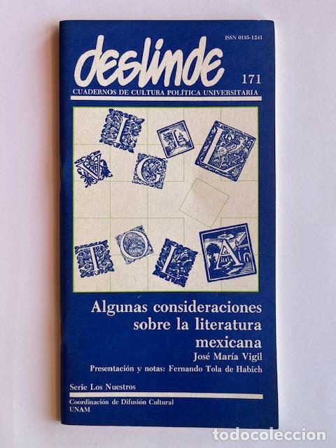Libros: TOLA DE HABICH, FERNANDO (Vigil, Jos&eacute; Mar&iacute;a) - Algunas consideraciones sobre la literatura mexicana