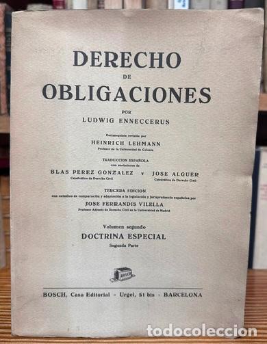 Libros: DERECHO DE OBLIGACIONES. Volumen segundo: DOCTRINA ESPECIAL. (Tratado de Derecho Civil) - ENNECCERUS